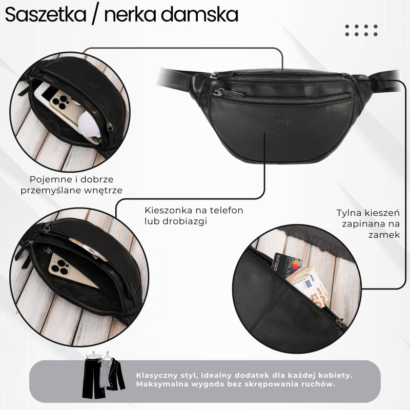 Saszetka męska nerka skórzana na pas czarna Paolo Peruzzi SL-04-BL