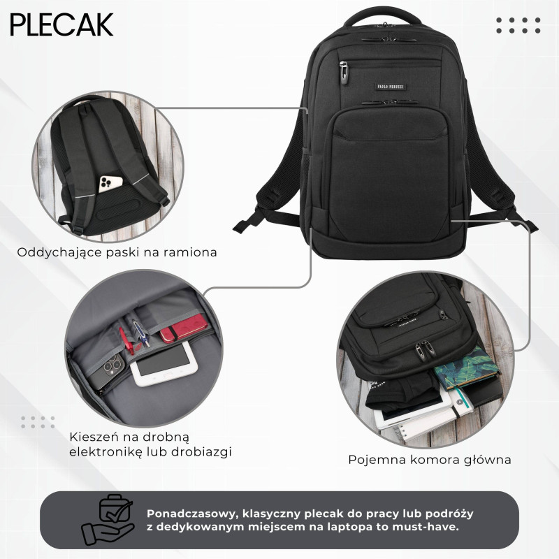 Plecak na laptopa męski Paolo Peruzzi AS-03-BL wodoodporny