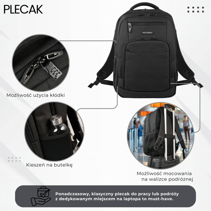 Plecak na laptopa męski Paolo Peruzzi AS-03-BL wodoodporny