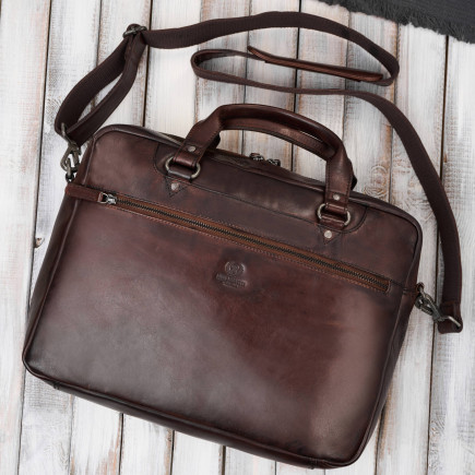 Torba męska na ramię do ręki skórzana na laptopa dokumenty A4 brązowa pojemna Paolo Peruzzi SL-08-BR