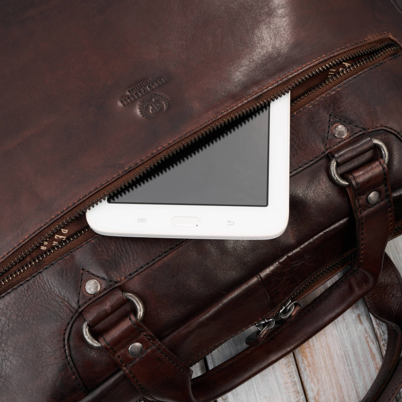 Torba męska na ramię do ręki skórzana na laptopa dokumenty A4 brązowa pojemna Paolo Peruzzi SL-08-BR