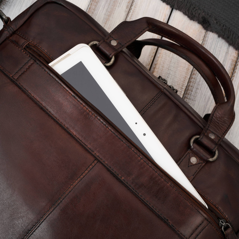 Torba męska na ramię do ręki skórzana na laptopa dokumenty A4 brązowa pojemna Paolo Peruzzi SL-08-BR