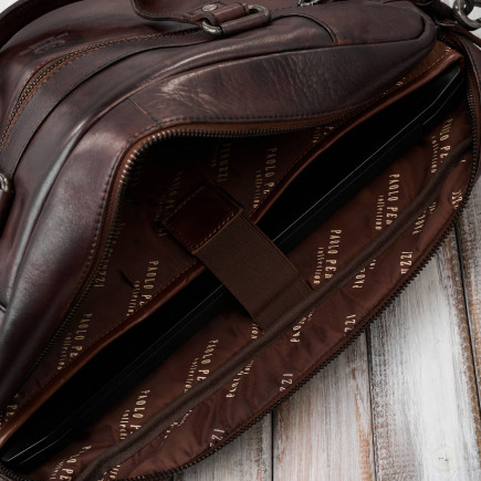 Torba męska na ramię do ręki skórzana na laptopa dokumenty A4 brązowa pojemna Paolo Peruzzi SL-08-BR