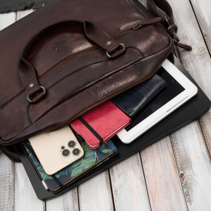 Torba męska na ramię do ręki skórzana na laptopa dokumenty A4 brązowa pojemna Paolo Peruzzi SL-08-BR