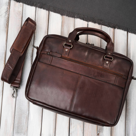 Torba męska na ramię do ręki skórzana na laptopa dokumenty A4 brązowa pojemna Paolo Peruzzi SL-08-BR