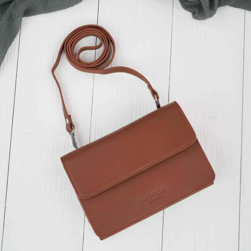 Mała skórzana torebka damska 2w1 koniakowa | Elegancka kopertówka i torebka na ramię – AY-21-CG