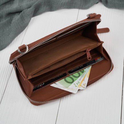 Mała skórzana torebka damska 2w1 koniakowa | Elegancka kopertówka i torebka na ramię – AY-21-CG