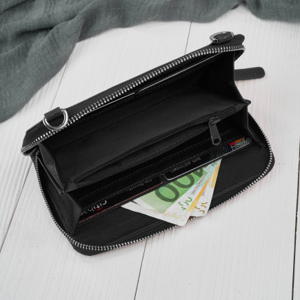 Mała skórzana torebka damska 2w1 czarna | Elegancka kopertówka i torebka na ramię – AY-21-BL