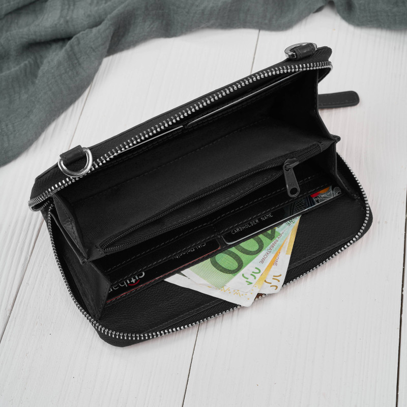 Mała skórzana torebka damska 2w1 czarna | Elegancka kopertówka i torebka na ramię – AY-21-BL
