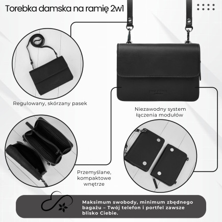 Mała skórzana torebka damska 2w1 czarna | Elegancka kopertówka i torebka na ramię – AY-21-BL
