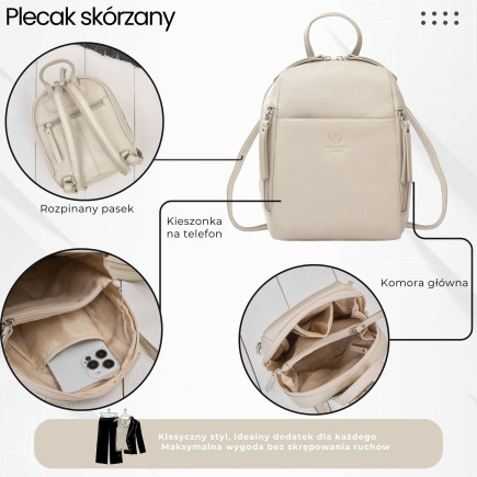 Plecak damski skórzany miejski mały czarny elegancki Paolo Peruzzi