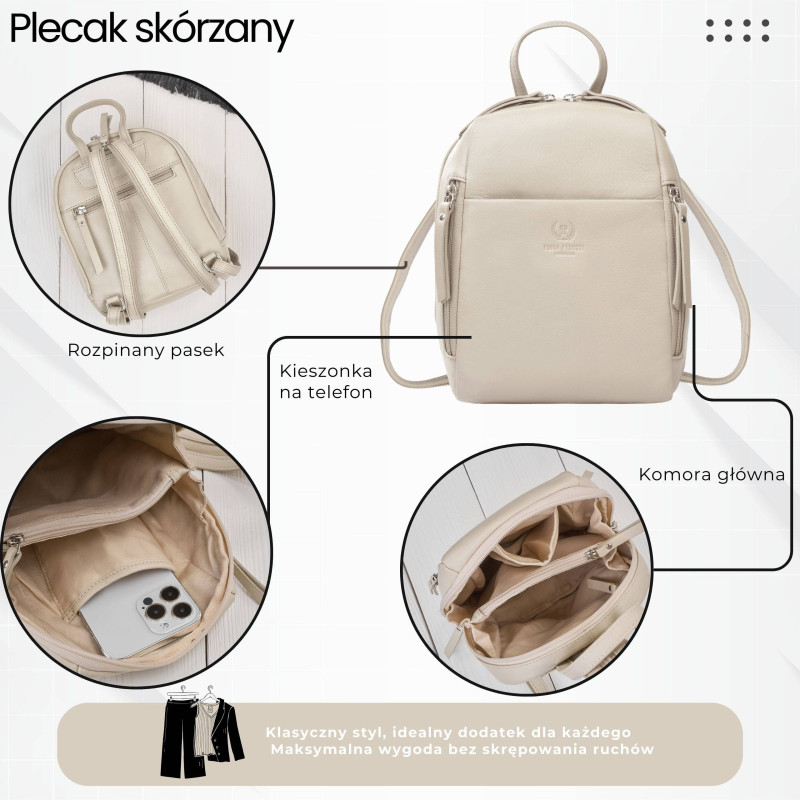 Plecak damski skórzany miejski mały czarny elegancki Paolo Peruzzi