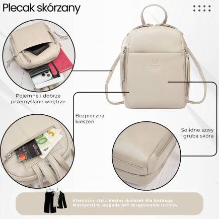 Plecak damski skórzany miejski mały czarny elegancki Paolo Peruzzi
