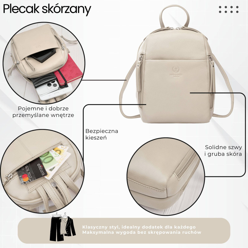 Plecak damski skórzany miejski mały czarny elegancki Paolo Peruzzi