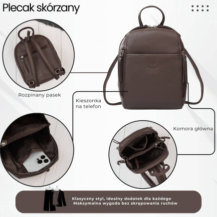 Plecak damski skórzany miejski mały czarny elegancki Paolo Peruzzi