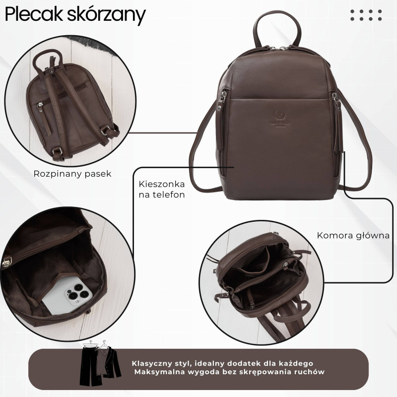 Plecak damski skórzany miejski mały czarny elegancki Paolo Peruzzi