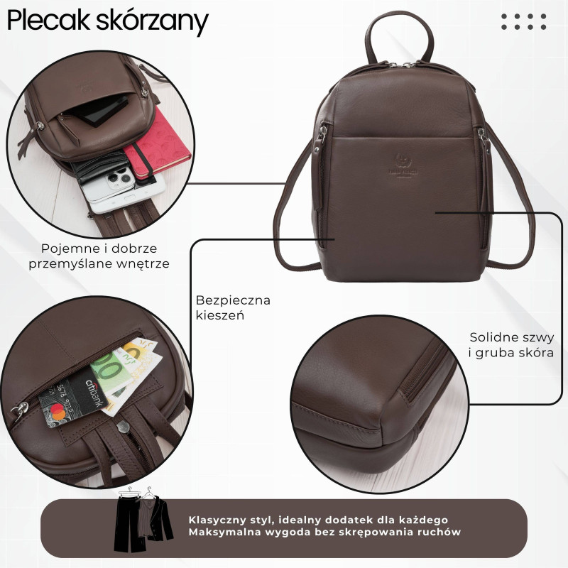Plecak damski skórzany miejski mały czarny elegancki Paolo Peruzzi