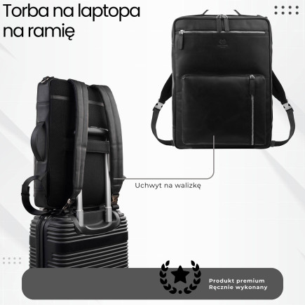 Plecak skórzany miejski do pracy premium na laptopa czarny Paolo Peruzzi