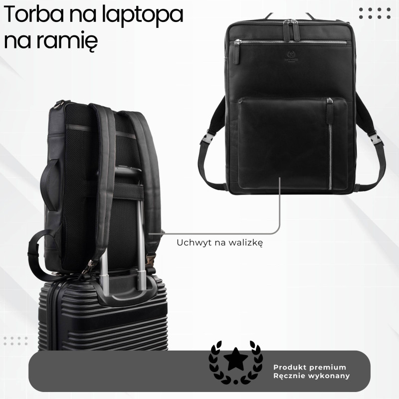Plecak skórzany miejski do pracy premium na laptopa czarny Paolo Peruzzi