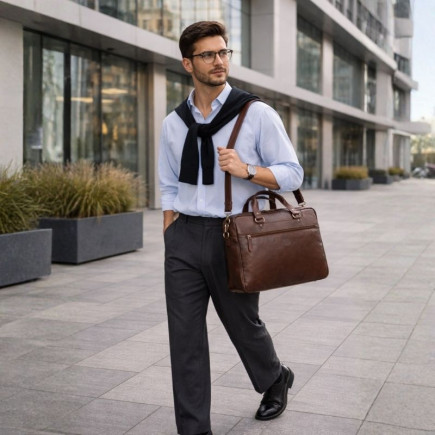 Torba męska na ramię do ręki skórzana na laptopa dokumenty A4 brązowa pojemna Paolo Peruzzi SL-08-BR