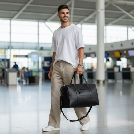 Torba podróżna męska skórzana duża pojemna czarna SL-10-BL