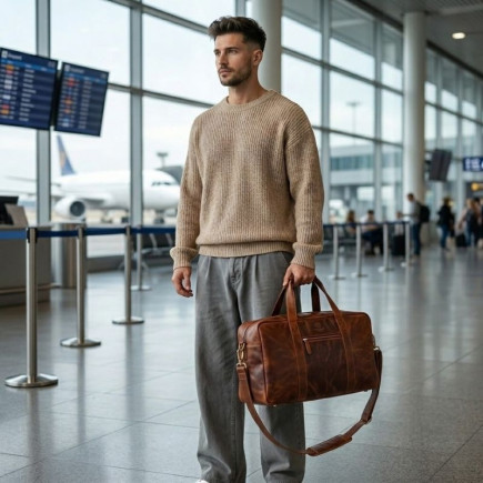 Torba podróżna męska skórzana duża pojemna koniakowa SL-10-CG