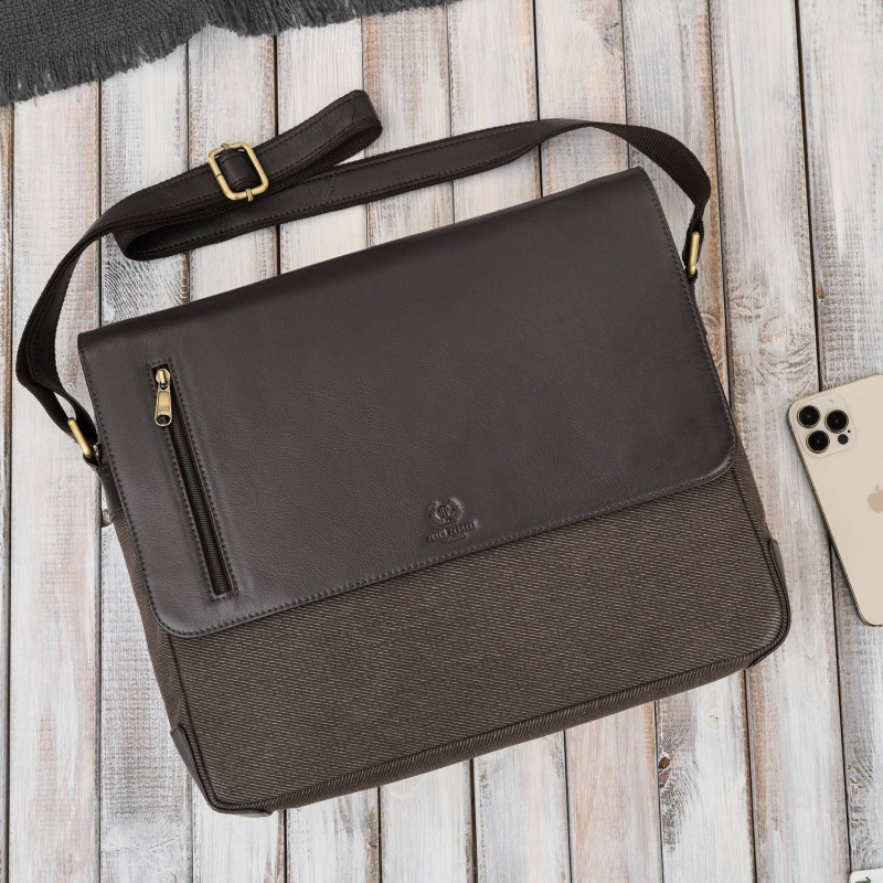 Stylowy zestaw męski Paolo Peruzzi – torba na ramię mieszcząca laptopa 15,6” oraz elegancki portfel z ochroną RFID.