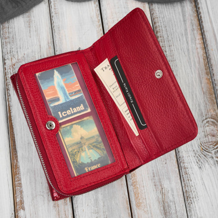 Portfel damski skórzany lakierowany ze zwierzęcym wzorem croco czerwony