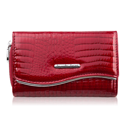 Portfel damski skórzany lakierowany ze zwierzęcym wzorem croco czerwony