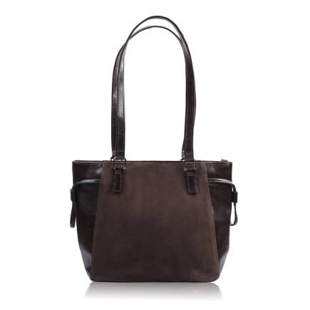 Torebka damska na ramię skórzana klasyczna brązowa zamszowa shopperka Paolo Peruzzi