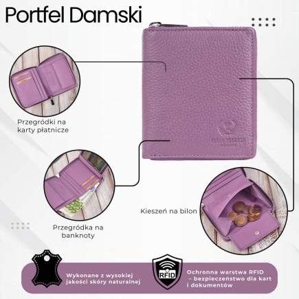 Portfel damski skóra naturalna T-139 portfel damski na suwak