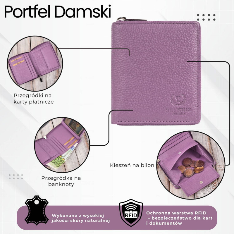 Portfel damski skóra naturalna T-139 portfel damski na suwak