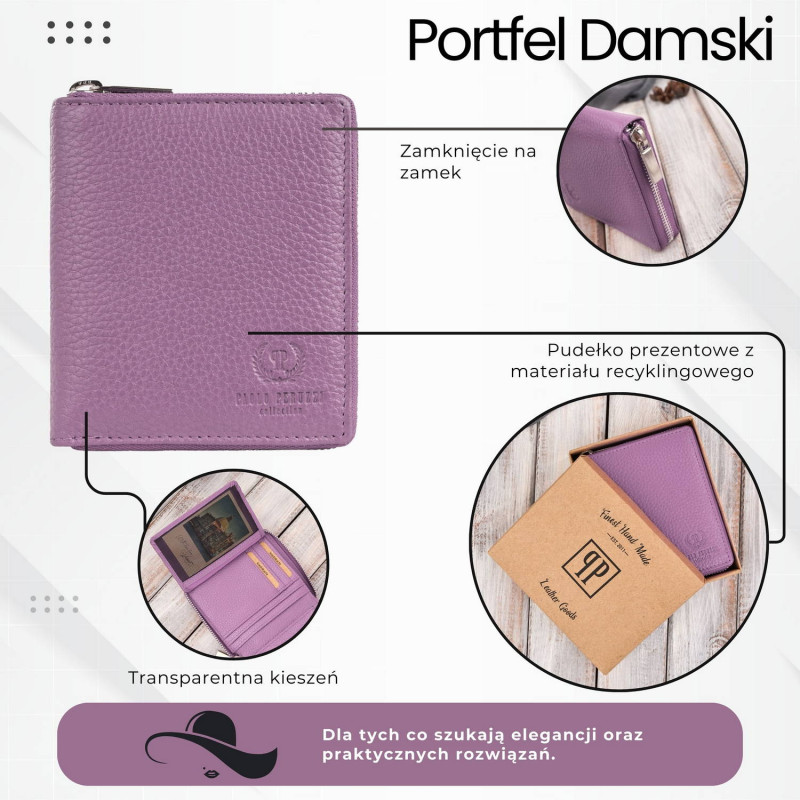 Portfel damski skóra naturalna T-139 portfel damski na suwak