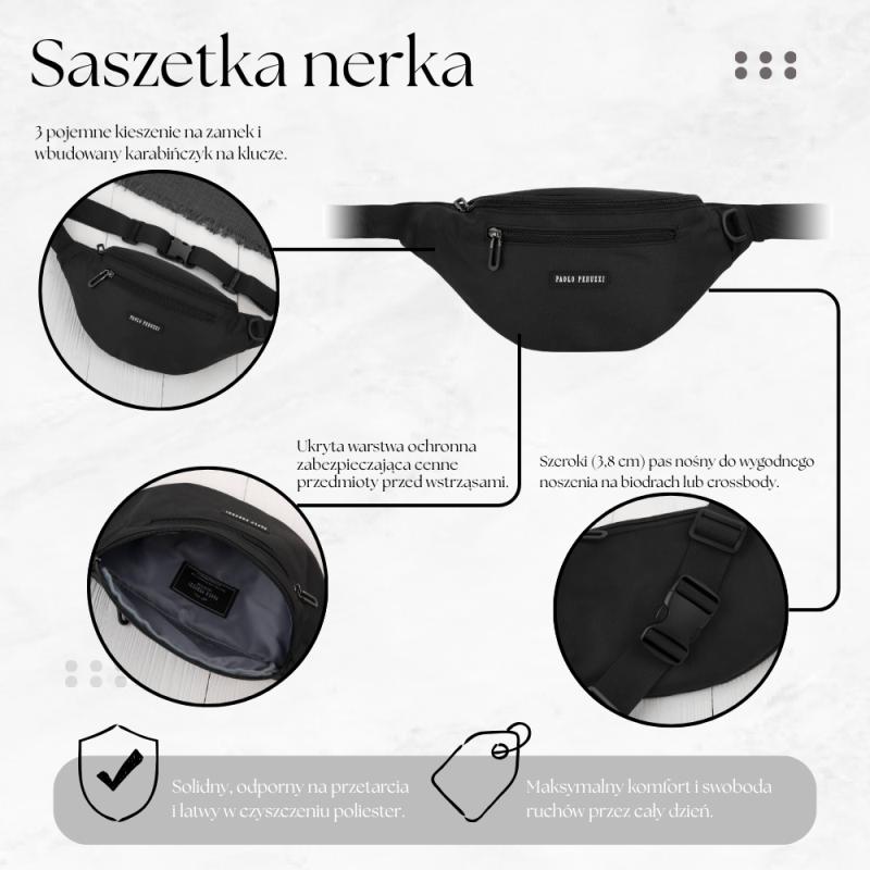Saszetka Nerka Czarna Sportowa Pojemna AS-08-BL | Paolo Peruzzi