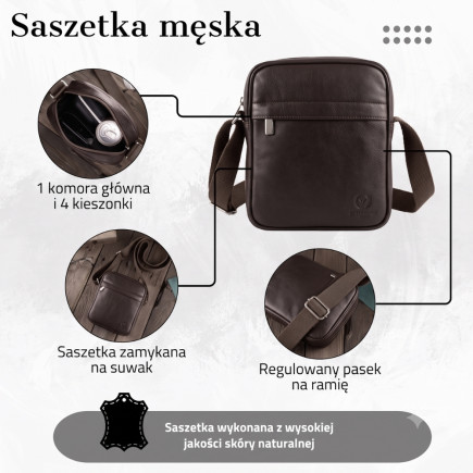 Torba męska skórzana na ramię listonoszka brązowa Paolo Peruzzi T-75-BR
