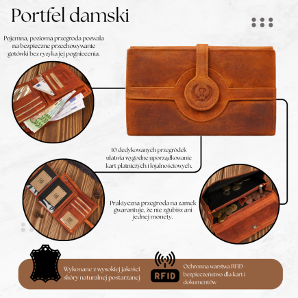 Portfel damski skórzany duży pomarańczowy vintage Paolo Peruzzi T-134-HOR