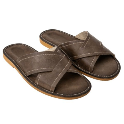Kapcie męskie brązowe wsuwane gruba podeszwa