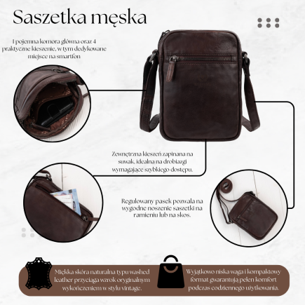 Saszetka męska skórzana Paolo Peruzzi SL-03-CSBR brązowa