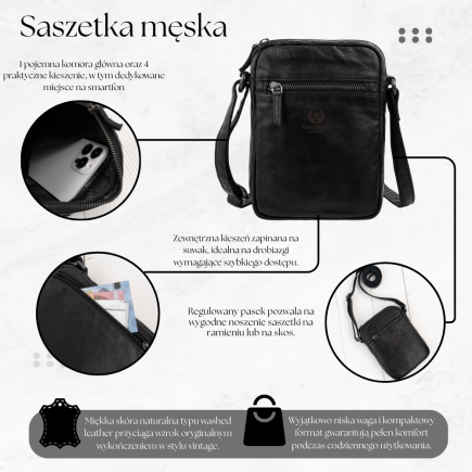 Saszetka męska skórzana Paolo Peruzzi SL-03-BL czarna
