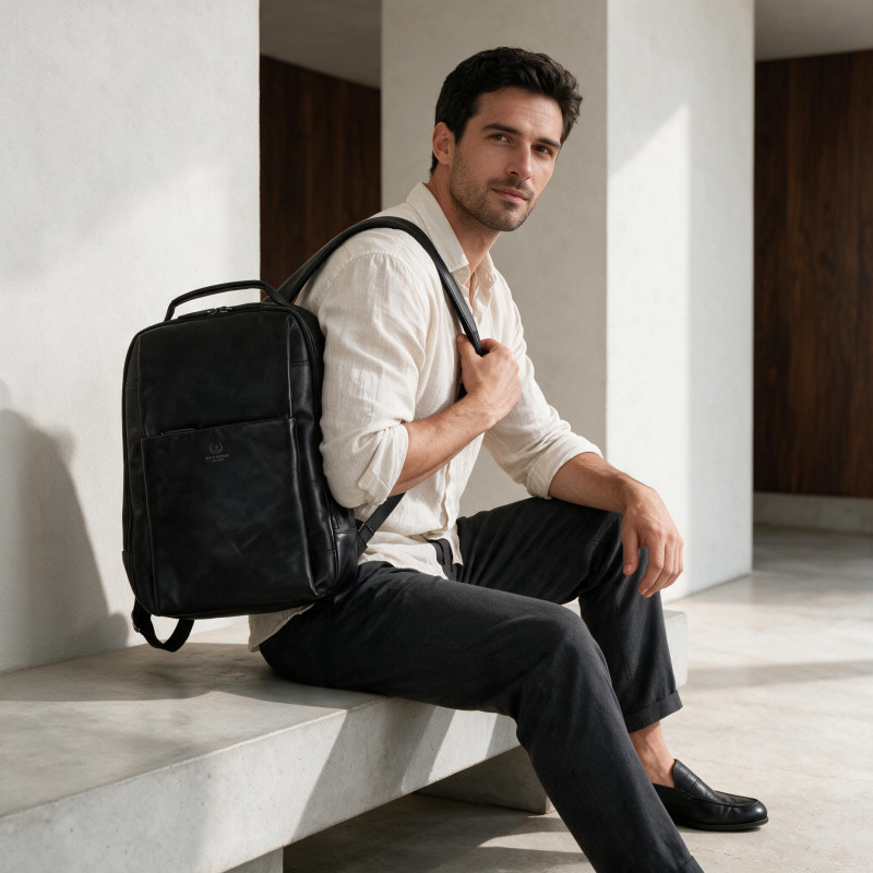Plecak skórzany Paolo Peruzzi SL-15-BL czarny na laptopa 15,6″