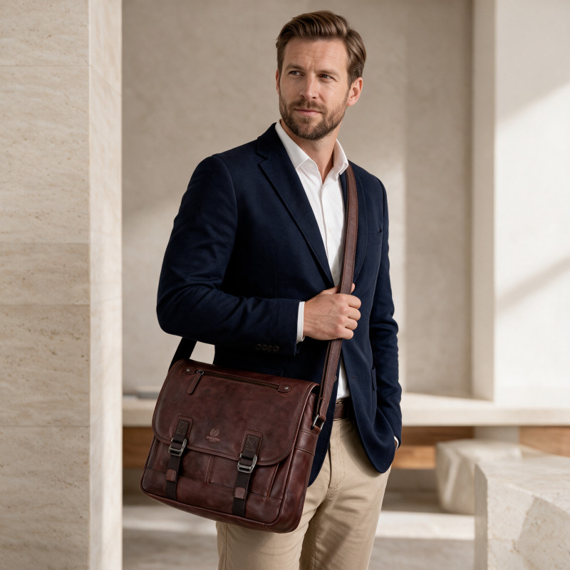 Torba męska skórzana Paolo Peruzzi SL-35-BR brązowa A4