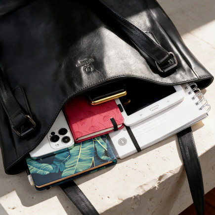 Torebka damska skórzana Paolo Peruzzi SL-45-BL shopper czarna A4