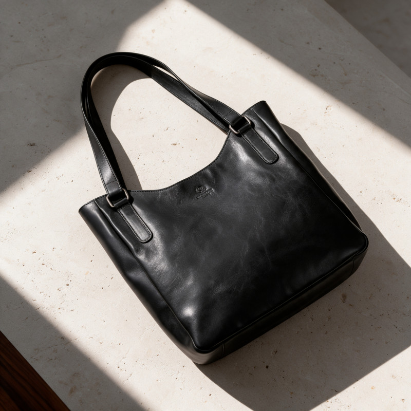 Torebka damska skórzana Paolo Peruzzi SL-45-BL shopper czarna A4