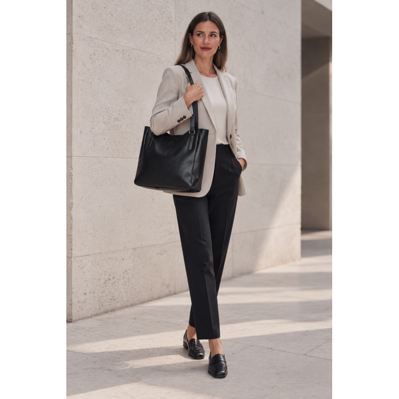 Torebka damska skórzana Paolo Peruzzi SL-45-BL shopper czarna A4