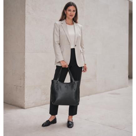 Torebka damska skórzana Paolo Peruzzi SL-45-BL shopper czarna A4