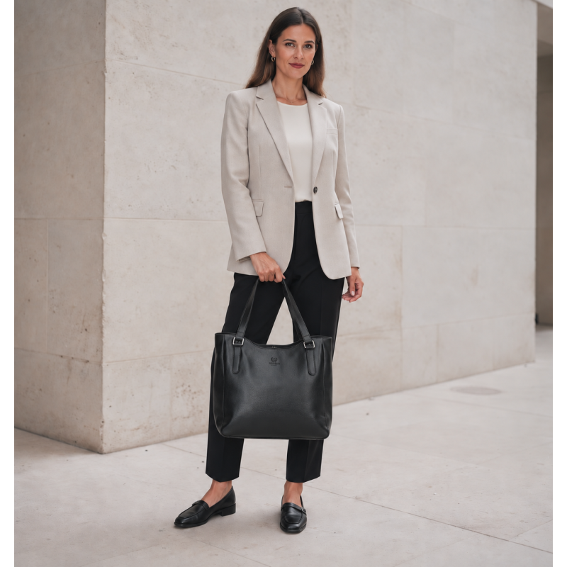 Torebka damska skórzana Paolo Peruzzi SL-45-BL shopper czarna A4