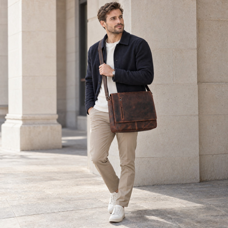 Torba męska skórzana Paolo Peruzzi SL-46-HBR brązowa hunter A4