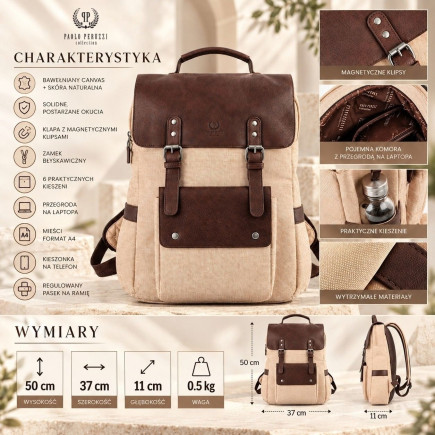 Plecak męski na laptopa Paolo Peruzzi SL-51-CNV canvas skóra