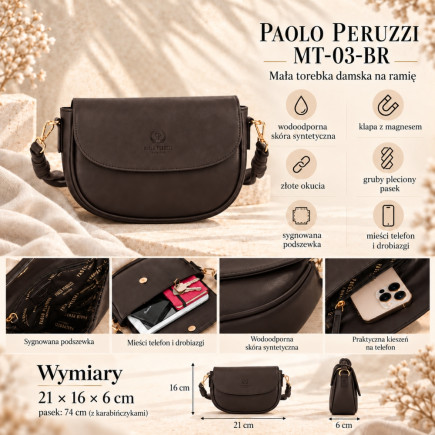 Mała torebka damska na ramię brązowa Paolo Peruzzi MT-03-BR