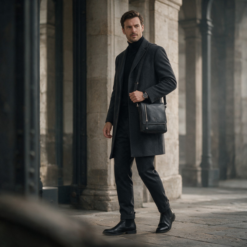 Czarna saszetka męska skórzana Premium Paolo Peruzzi RE-06-BL